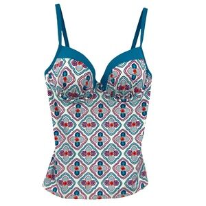 Boden glorious British style tankini top aqua,red and navy blue size 34DD